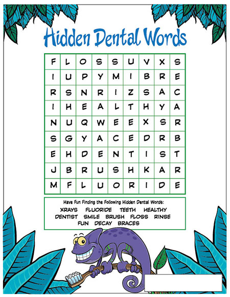 Hidden Dental Words Activity Sheet - Pediatric Dentist in Janesville, WI